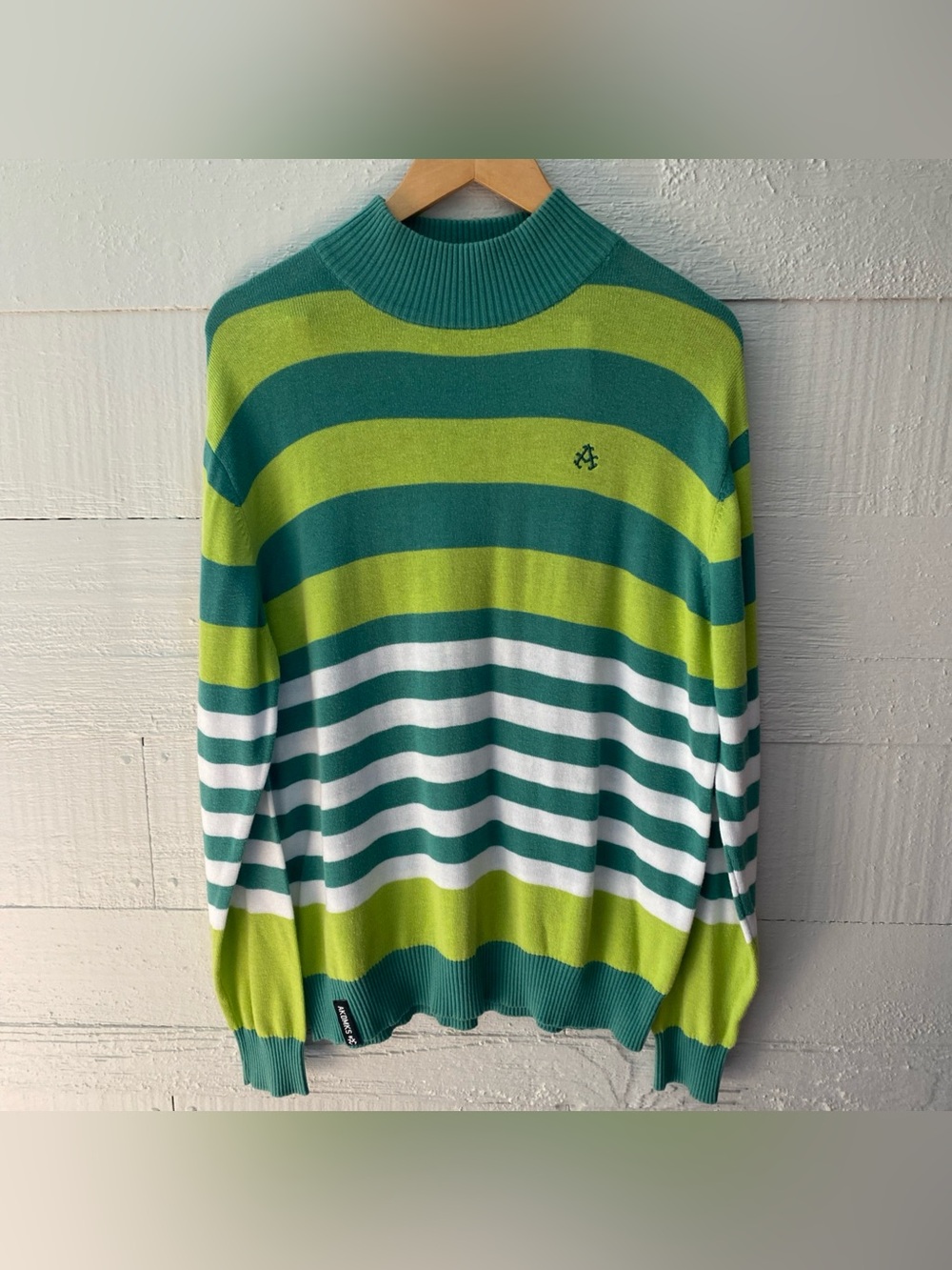 Vintage Y2K Men’s Akademiks Striped Mock Neck Sweater Green Size Large AKDMKS